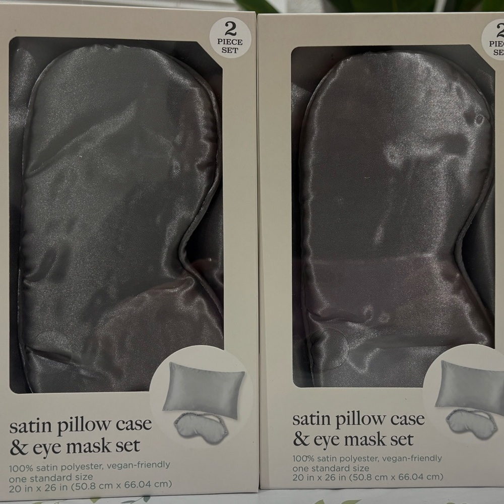 Gray Satin Pillowcase and Eye Mask Set